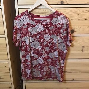 St. Johns Bay Red Floral Print T-Shirt Blouse Crewneck Size XL